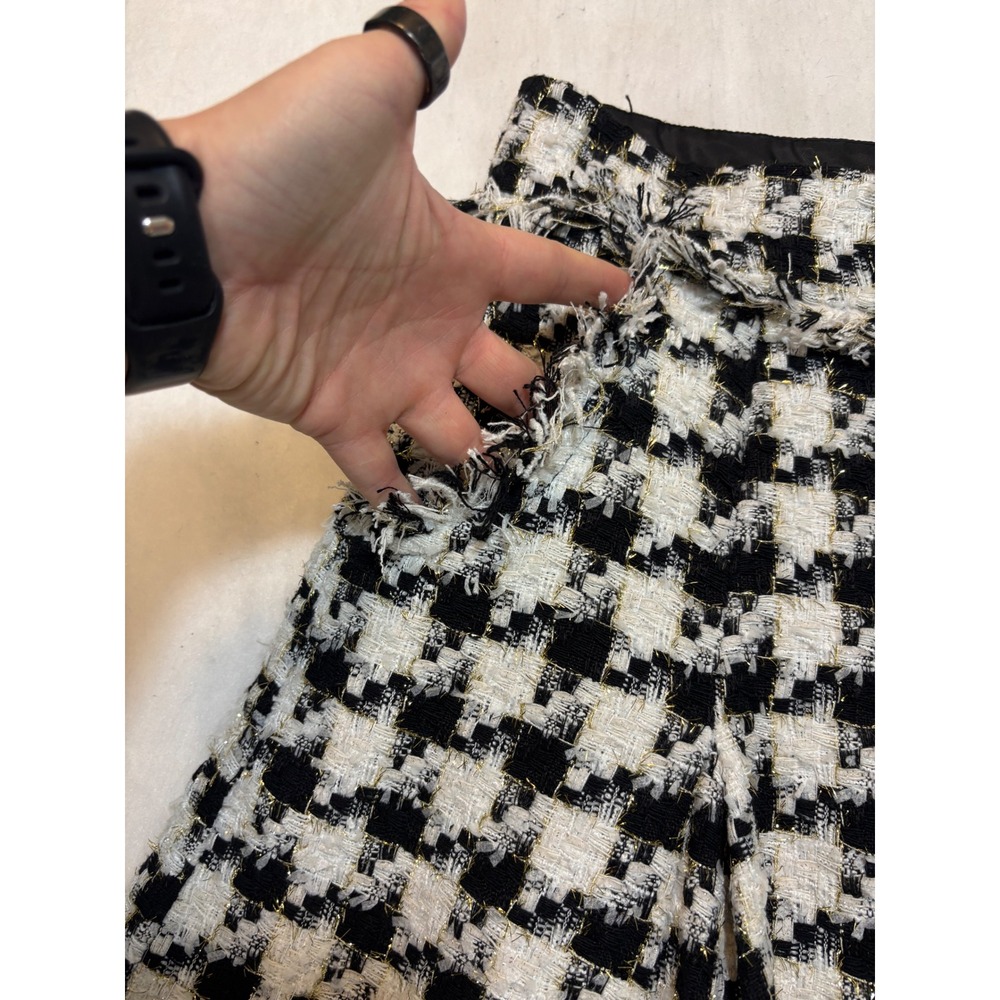 A Loves A Houndstooth Tweed Mini Skirt Black White Gold Metallic Crest Button L - Picture 6 of 11